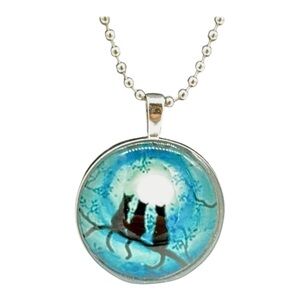 THREE BLACK Cats Dome Glass Pendant